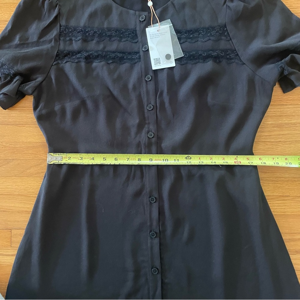 Quince Women Lightweight Crepe Lace Inset Midi Dress Black - Sz Large NWT - Picture 13 of 14